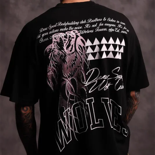 

Мужская хлопковая футболка C OHANA в американском ретро-стиле с принтом головы волка, плотная, дышащая, свободного кроя, с коротким рукавом и круглым вырезом