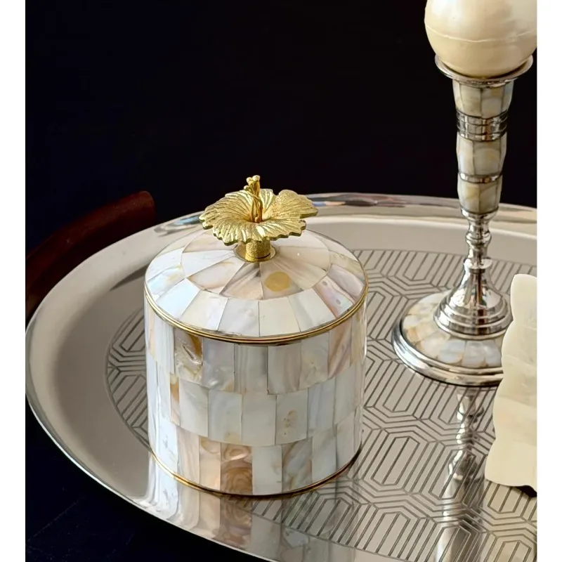 Modern Luxury Gold Floral Shell Decorative Jar Living Room Desktop Shell Storage Jar Candy and Key Storage Jar Home Decoration