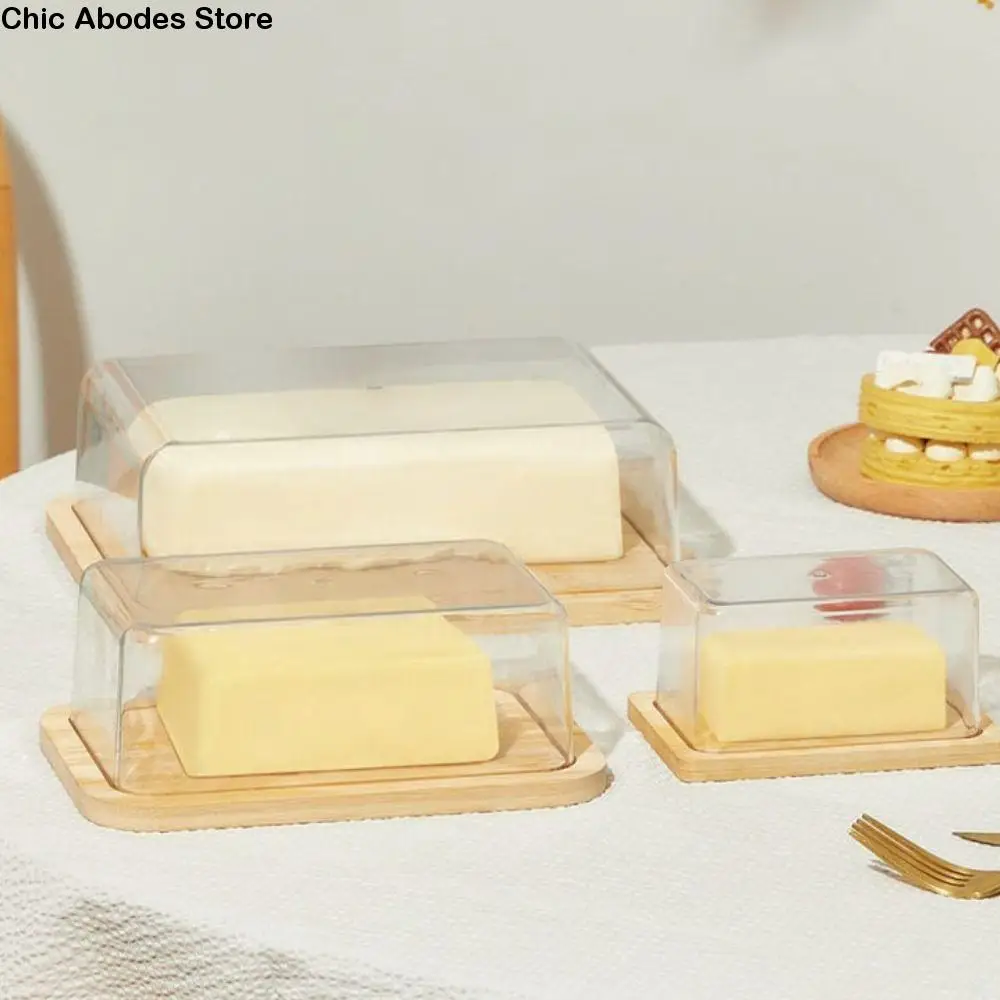 

Bamboo Countertop Butter Dish Nordic Style with Transparent Lid Butter Storage Box Rectangular Dust-proof Desset Box Party