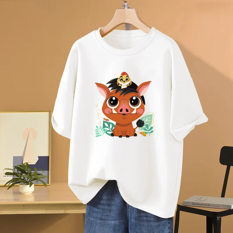 Disney The Lion King Printed T-shirt Pumbaa Street Sports and Leisure Student Couple T-shirt