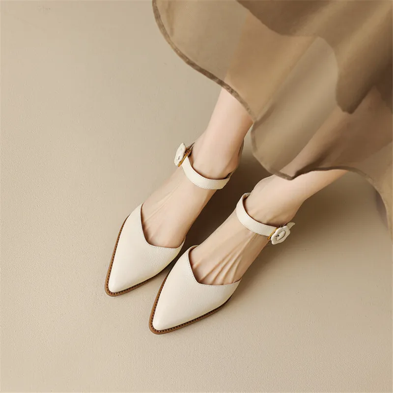 2023 New Summer Sandals Women Shoes Pointed Toe Chunky Heels Cover Toe Sandals for Women Handmade Women Sandals Zapatos De Mujer