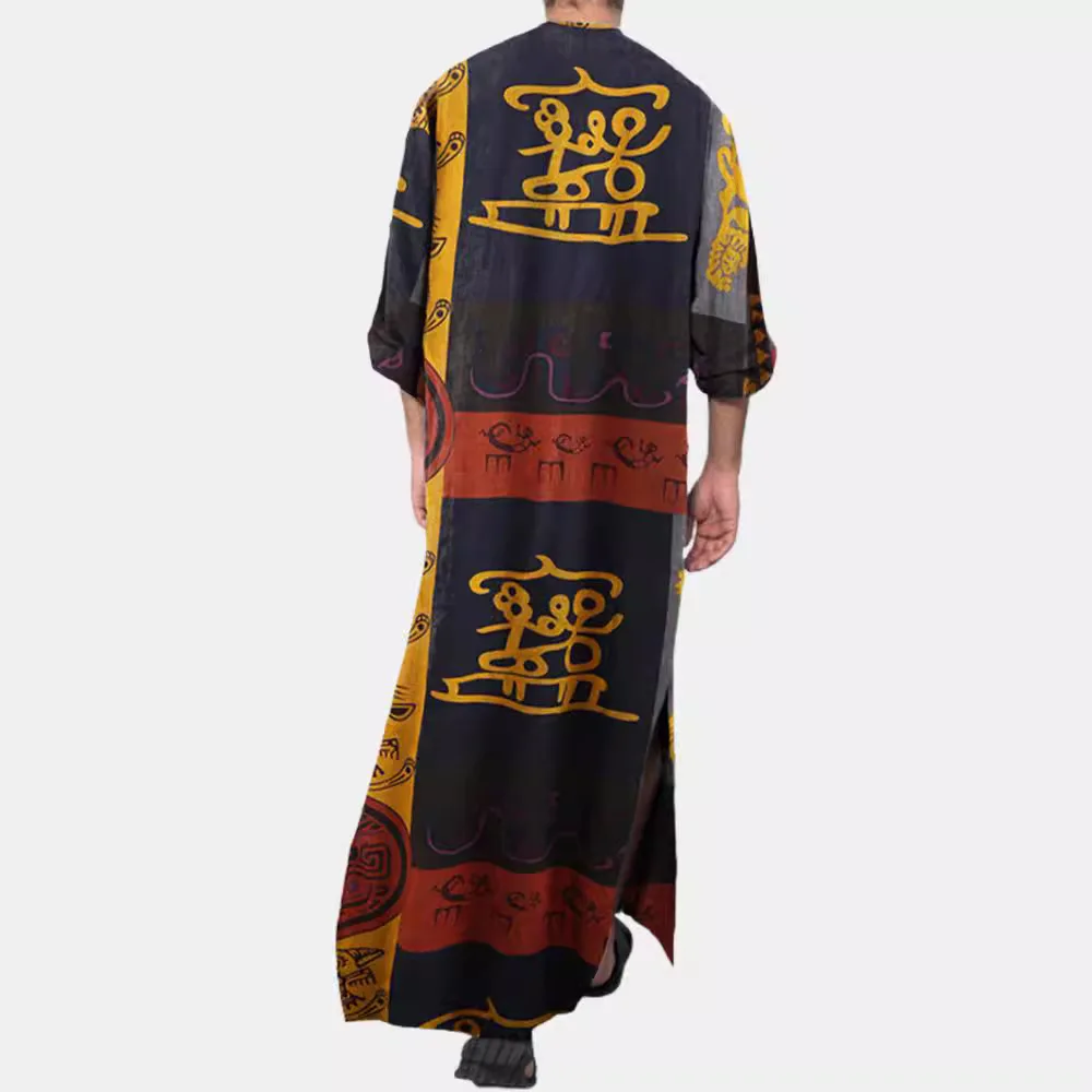 Moda musulmana Jubba Thobe Abito casual da uomo Musulmano Abaya Jumbo con stampa di elefanti Oracle-Bone Robe all'ingrosso