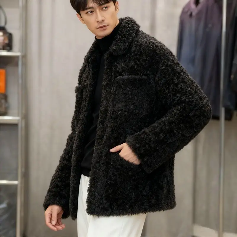 

Lambswool Jacket Men's Large Lapel Collar Winter Biker Jacket Faux Fur Coat Thick Faux Shearling Coat New Loose Vintage Warm