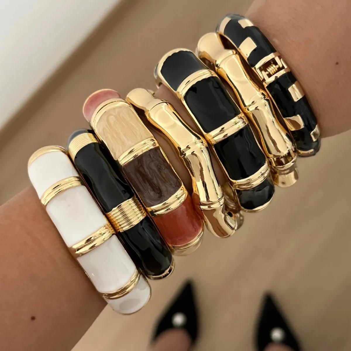 New Dripping Oil Geometric Irregular Acrylic Resin Wide Enamel Bangles for Women Punk Waterproof Cuff Bracelet Aesthetic Jewelry