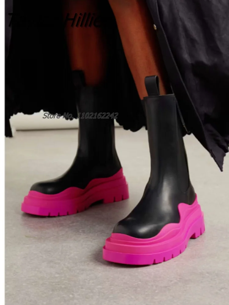 Winter Luxury Brand Punk Gothic Streetwear Women Shoes Green Pink Thick Sole Platform Chunky Heels Slim Chelsea Ankle Boots