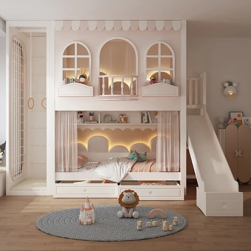 

Двухъярусная кровать из массива дерева, многофункциональная, с арками, с элементами для лазания, кровать-домик, детская кровать.