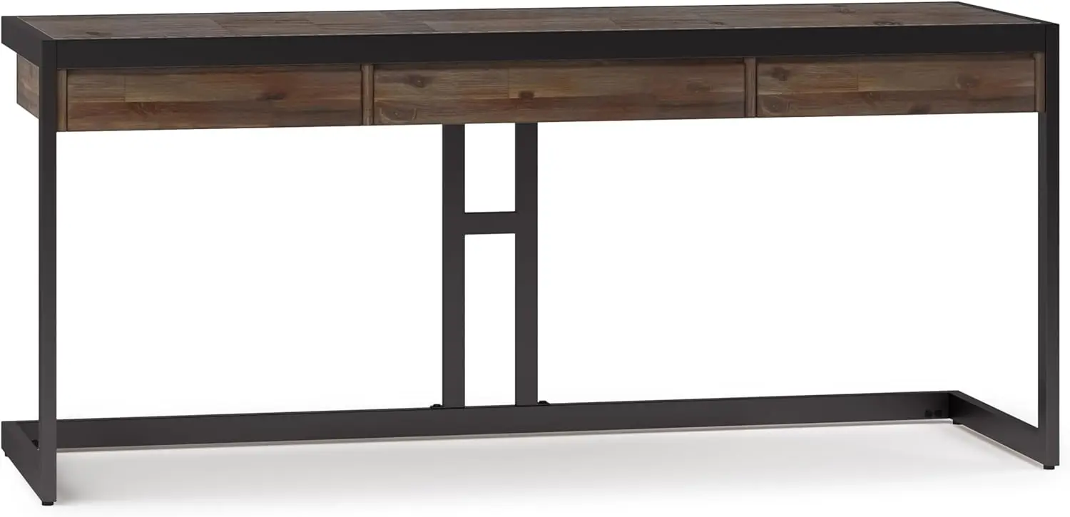 SIMPLIHOME Erina Solid Wood and Metal Modern Industrial 72 inch wide home desk, writing desk, with 2 drawers