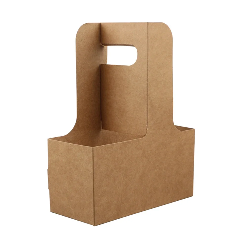 10 Stks/set Take-Out Kraftpapier Bekerhouder Clip Wegwerp Koffie Drinken Lade Basis Met Handvat Voor 2 Cup voor Koffie Winkel Groothandel