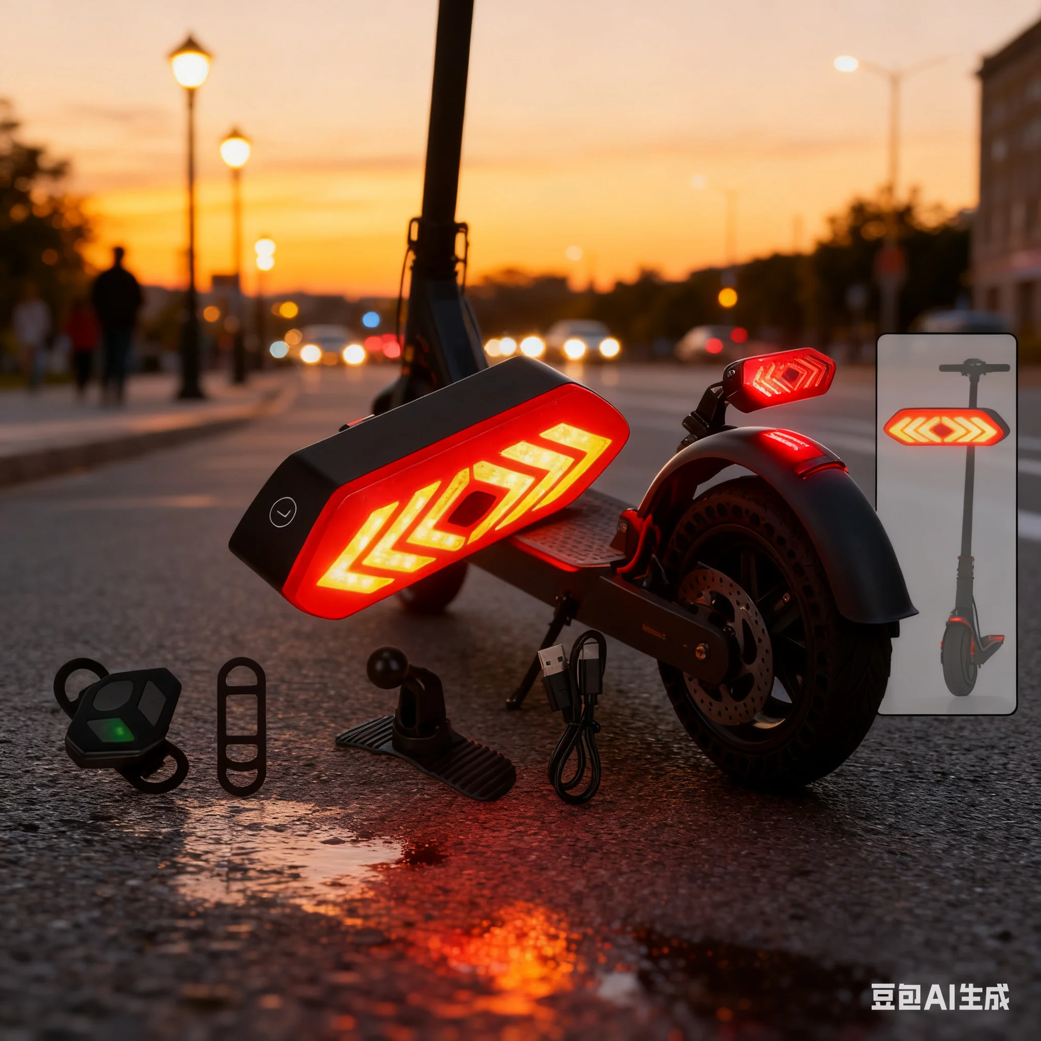 

Electric Scooter LED Tail Light With Remote Control USB Rechargeable Turn Signal Taillights For E-scooter Night Safety Cycling