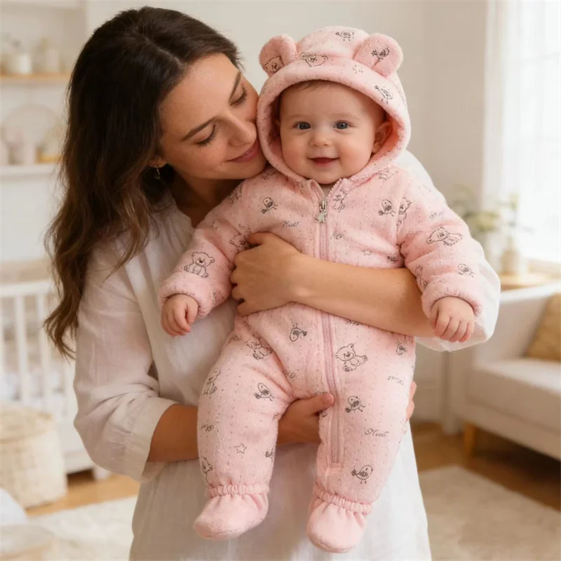 Cute Newborn Baby Flannel Rompers Soft Warm Autumn Winter Bodysuit for Boys Cartoon Print Girls Jumpsuit 0-18Months Baby Clothes