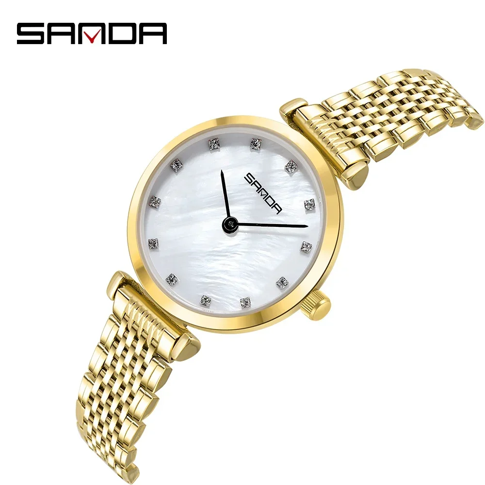 Fashion Sanda Top Brand Women Watch Luxury Diamond Ladies Wristwatches Stainless Steel Gold Mesh Strap Female Quartz