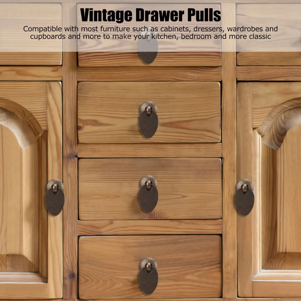 

10sets Brass Antique Drawer Handle Melon Seed Bronze Retro Antique Handle With Screws Rustproof Cabinet Handles Jewel Box