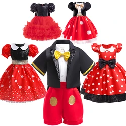 Little Girl Mickey Mouse Dress Toddler Kids Mickey And Minnie Cosplay Outfits Red Dot Princess Costume Halloween Baby Clothes