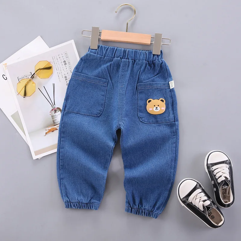 Cute Bear Girls Casual Thin Long Pants Fashion Spring Autumn Children Jeans Cartoon Kids Trousers Denim Clothing 1 2 3 4 5 Years