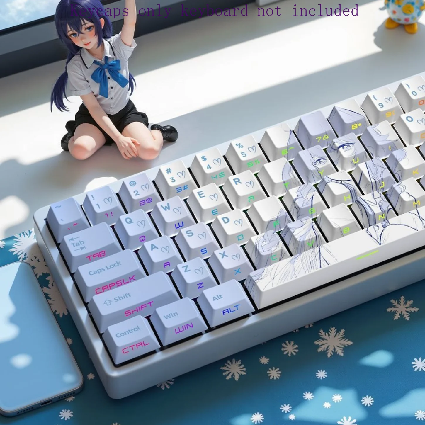 

Luoqixi Keycap Set PBT Cherry Side Carved Translucent Anime Theme Suitable for 60/64/84/98/108 Mechanical Keyboard MX Switch
