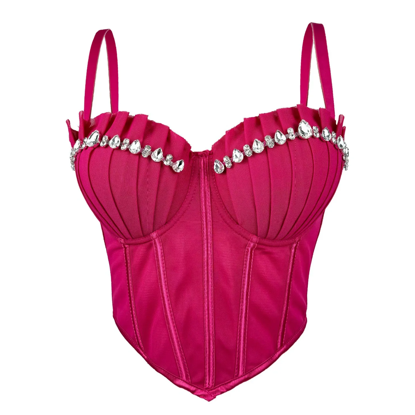

Elegant Pleated Coset Beadings Mesh Lady Bustier Irregular Design Sexy Shell Shape Sweet Bustier Party Events Women Crop Top