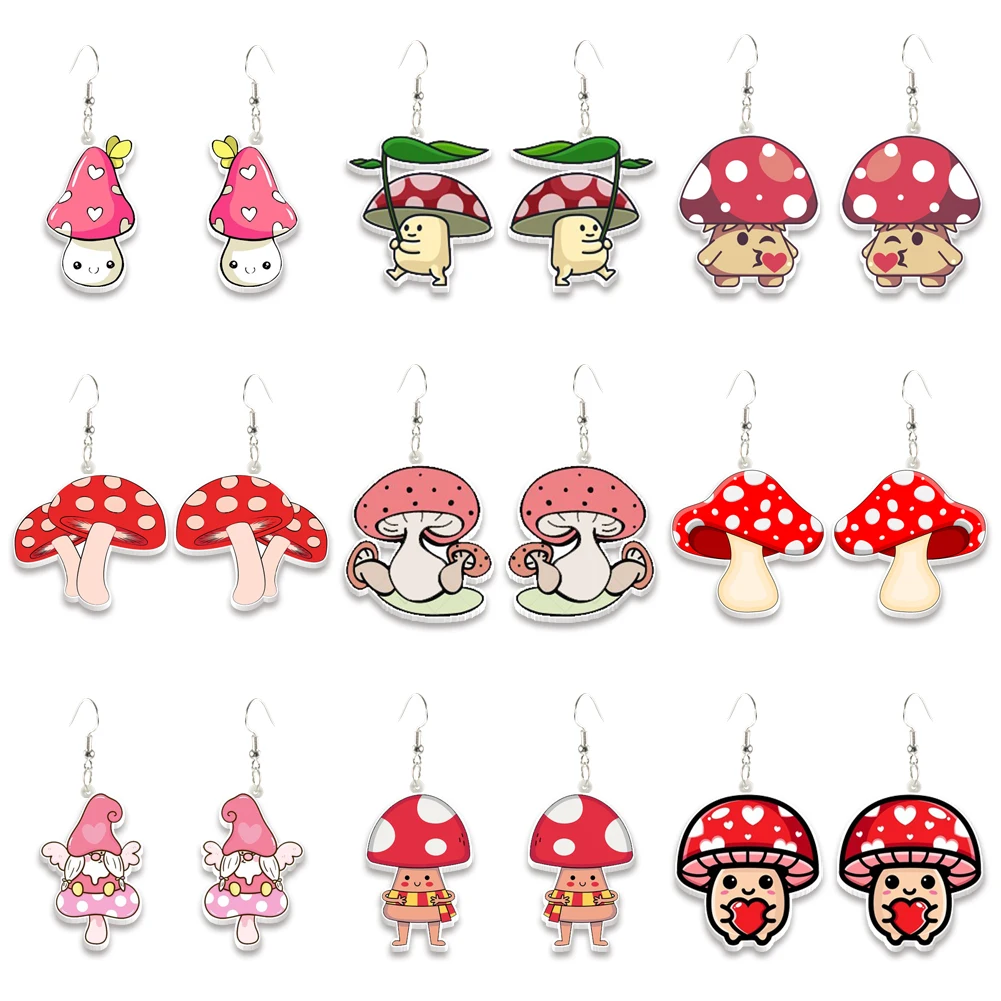 Hook Acrylic Drop Earrings Cartoon Mushroom Pattern Print Earring for Charm Gift Accessories