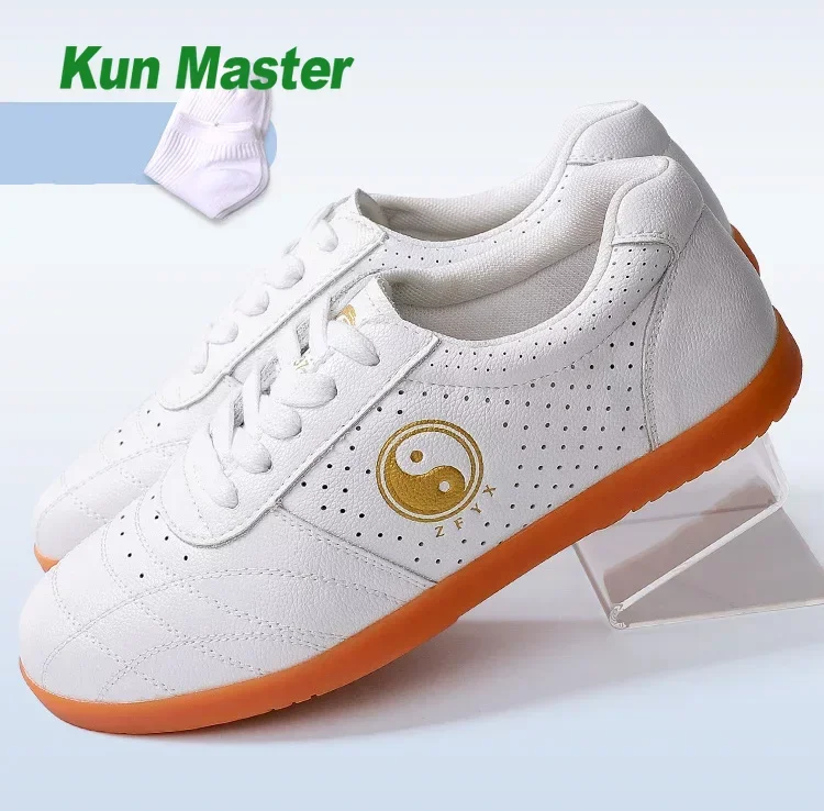 Summer Breathable Genuine Leather Kung Fu Tai Chi Shoes Martial Art Shoes Sneakers Cowhide Free Flexible Sole Men Women 2022