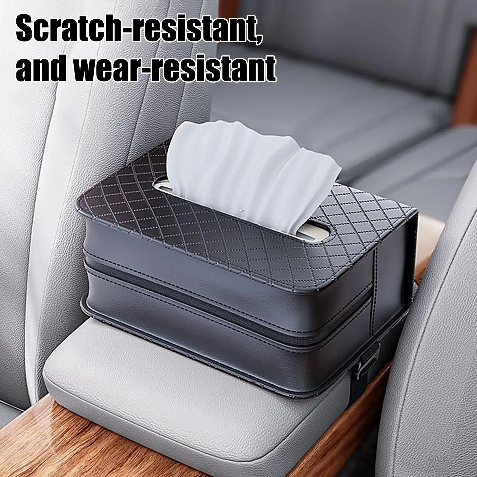 Car Tissue Box Large Rectangle PU Leather Home Supplies with Elastic Bands Tissue Box Holder for Home Desk Offices Table Dresser