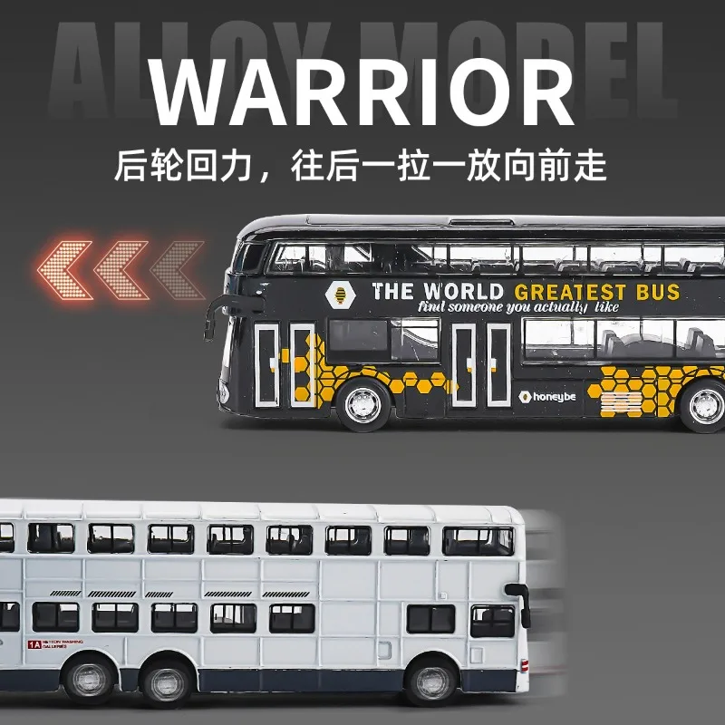 نموذج حافلة عمل فاخرة بطبقة مزدوجة من خليط معدني، حافلة المدينة، حافلة صغيرة، حافلة مكوكية، سيارة لعبة للأطفال، هدية للأولاد #2