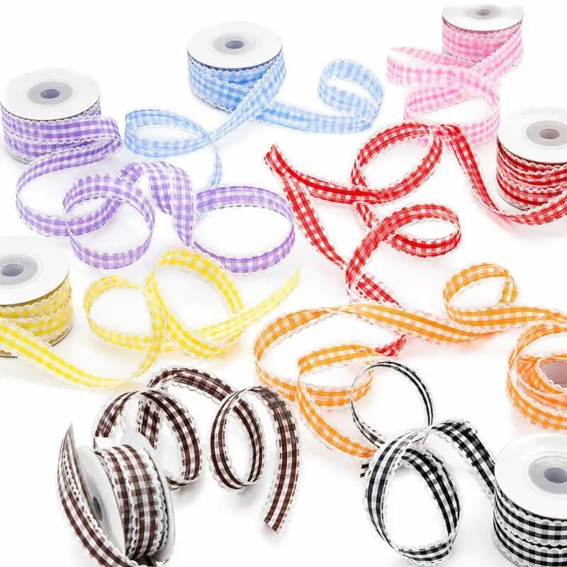 10 Yards/Rolle 10mm Karierte Bänder Ripsband Geschenkverpackung Polyesterband Handgemachte DIY-Schleife Hochzeit Party Heimdekoration – Detail 5