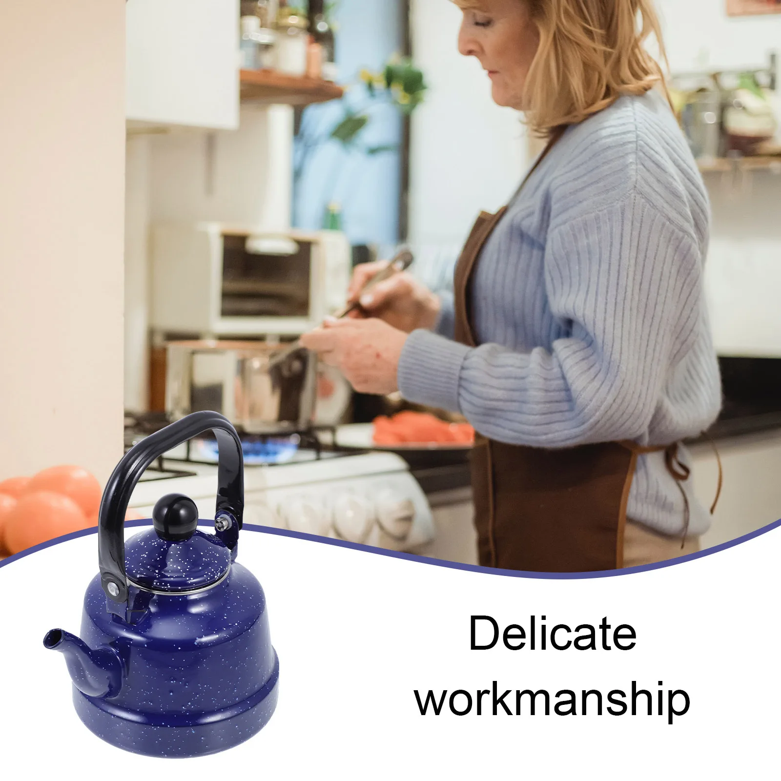 

Kettle Rustic Tea Filter Porcelain Vintage Enamel Teapot Gas Cooker with Warmer Kitchen Decor Office
