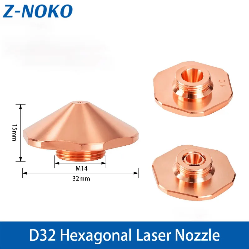 ZNOKO Hexagonal Bodor Nozzle D32-H15-M14 Fiber Laser Cutting Nozzle Single Double Layer for Bodor Raytools Precitec Cutting Head