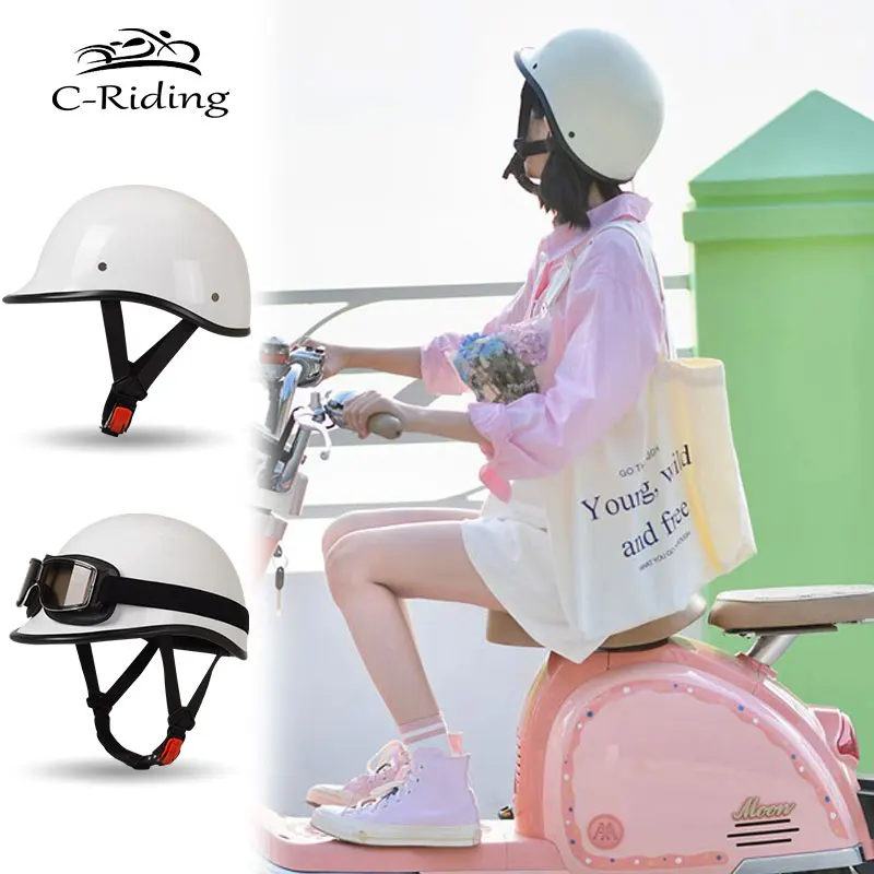 Classic Retro Japanese Half Helmets Motorcycle Open Helmet Beanie Cruising Skull Cap Small Helmets for Motorbike Scooter Chopper