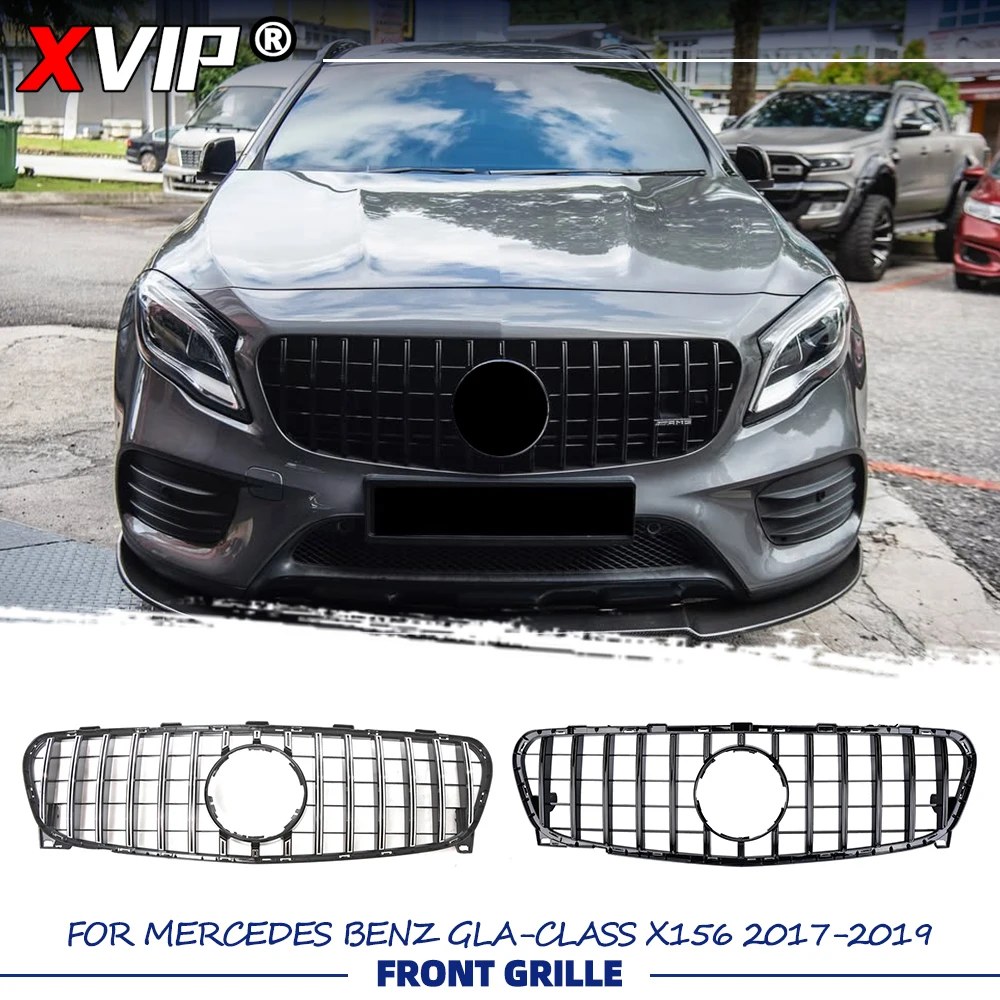 

Глянцевая черная решетка радиатора XVIP в стиле GTR, серебристая решетка бампера для Mercedes-Benz GLA-Class X156 2017-2019 GLA180 GLA200 GLA250