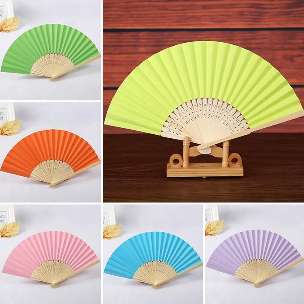 Colors Summer Party Solid Color Bamboo Wedding Gifts DecorationTool Folding Paper Fan Photo Prop Tool Hand Held Fan Dance Fan