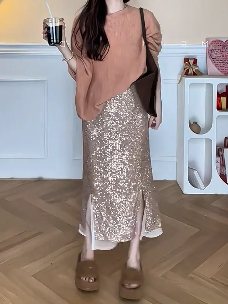 

Модная драпированная юбка миди для похудения, женская юбка А-силуэта больших размеров, удобная, в непринужденном стиле, для повседневной носки, в корейском стиле