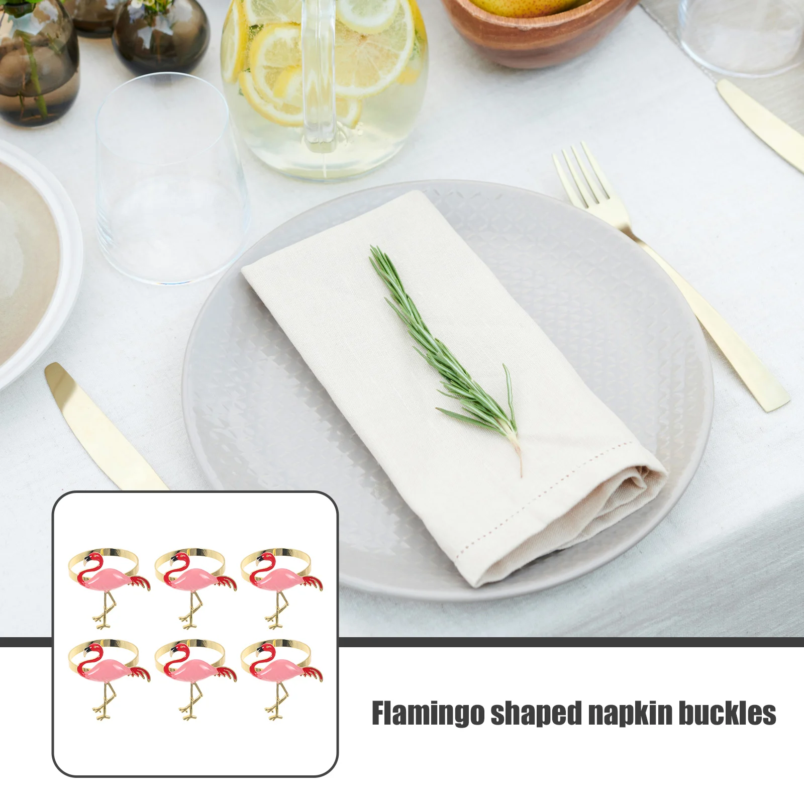

6pcs Flamingo Buckles For Table Decor Party Home Kitchen Decors Decoration Alloy Napkin Napkin Rings Decors Holders
