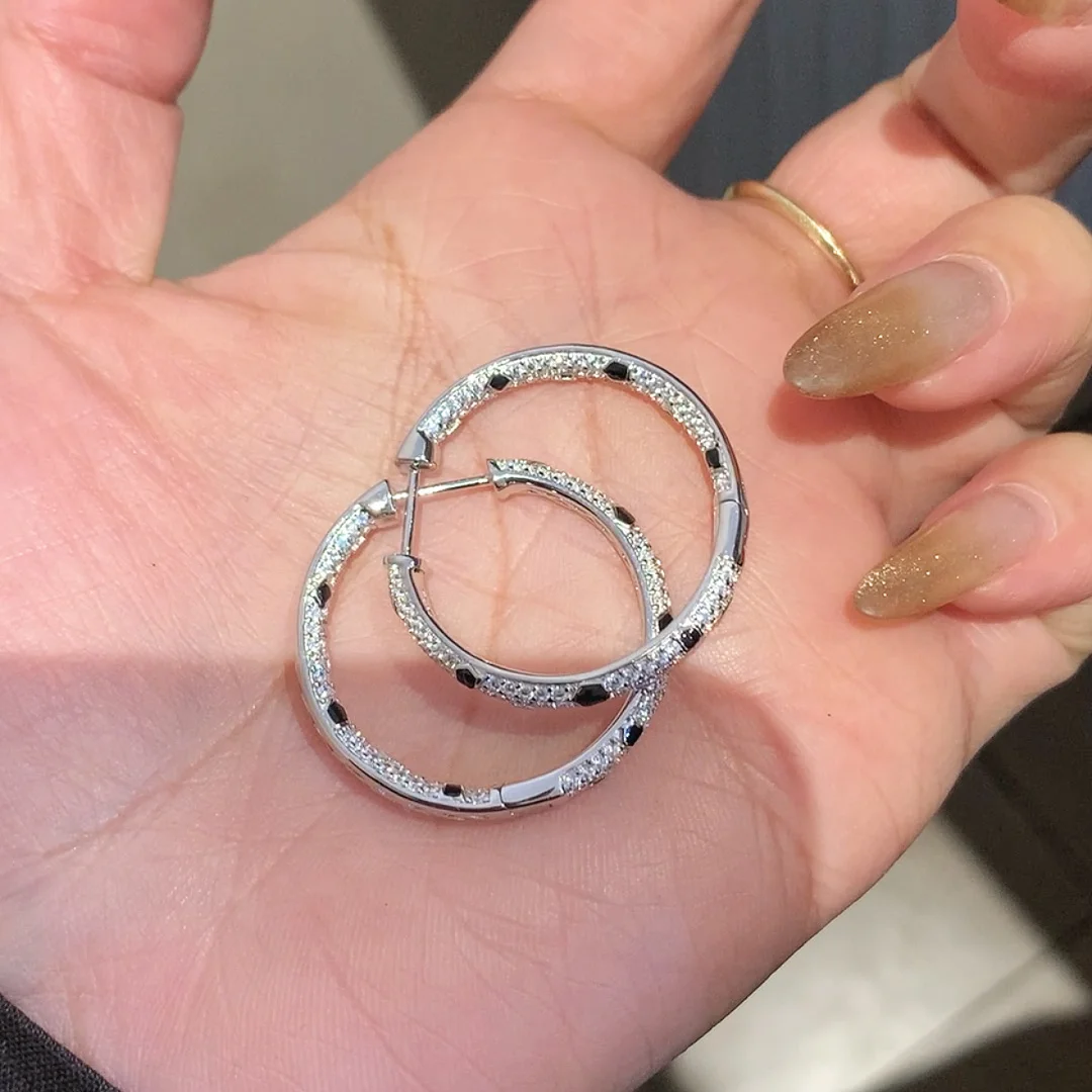 

New Zircon Stone Black Panther Leopard Print Earrings Larger Silver 925 Hoop Earrings Luxury Fine Jewelry For Women Wholesale