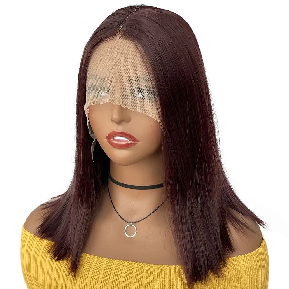 

BCHR Lace Front Wig Short Brown Straight Bob Wigs for Women Middle Part Lolita Cosplay Synthetic Wigs