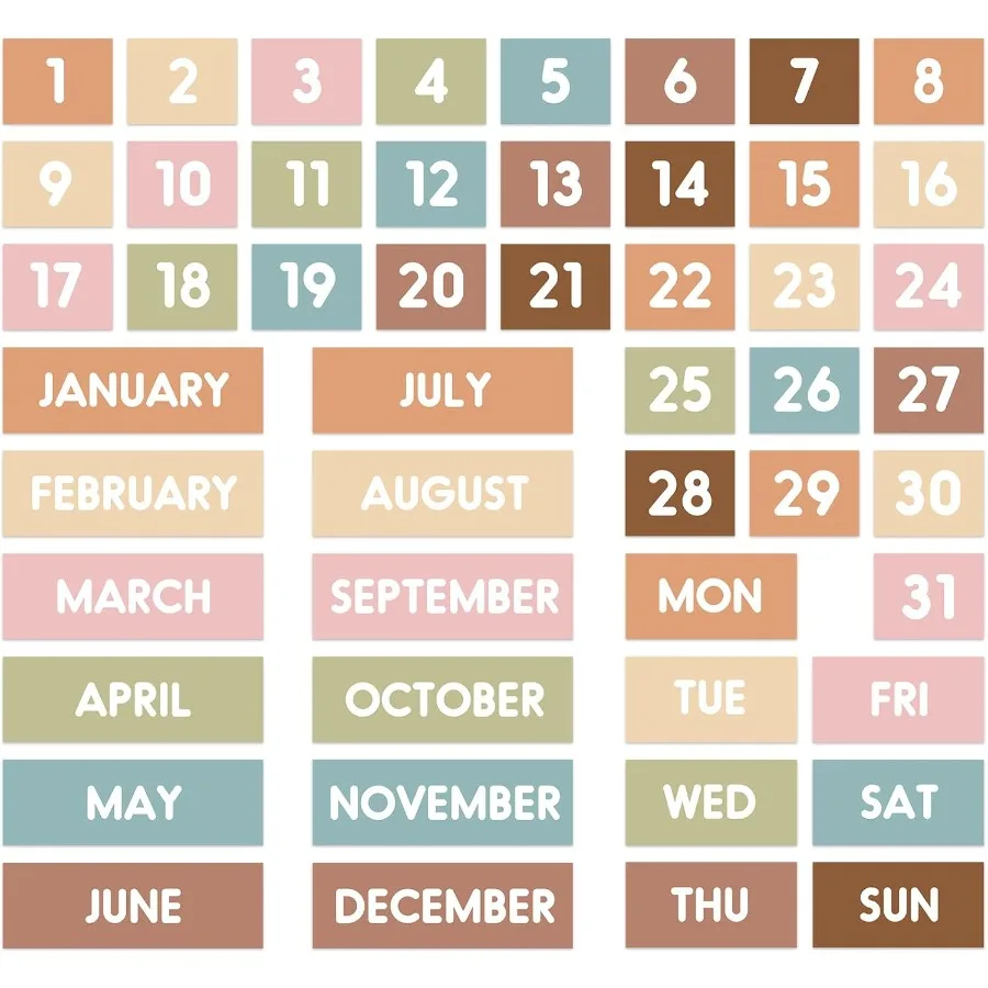 

50Pcs Boho Magnetic Fridge Calendar Months Days of The Week Number Magnets Date Indicators for Home Office Classroom Whiteboard