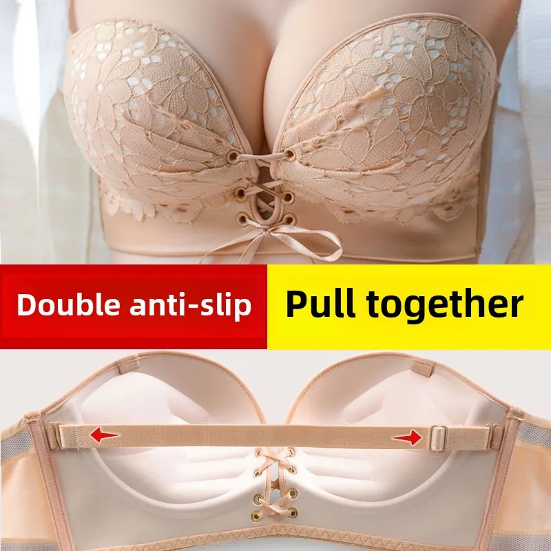 

Women gather non-slip upper support thickened small chest tube top sticker wedding dress invisible bra strapless underwear