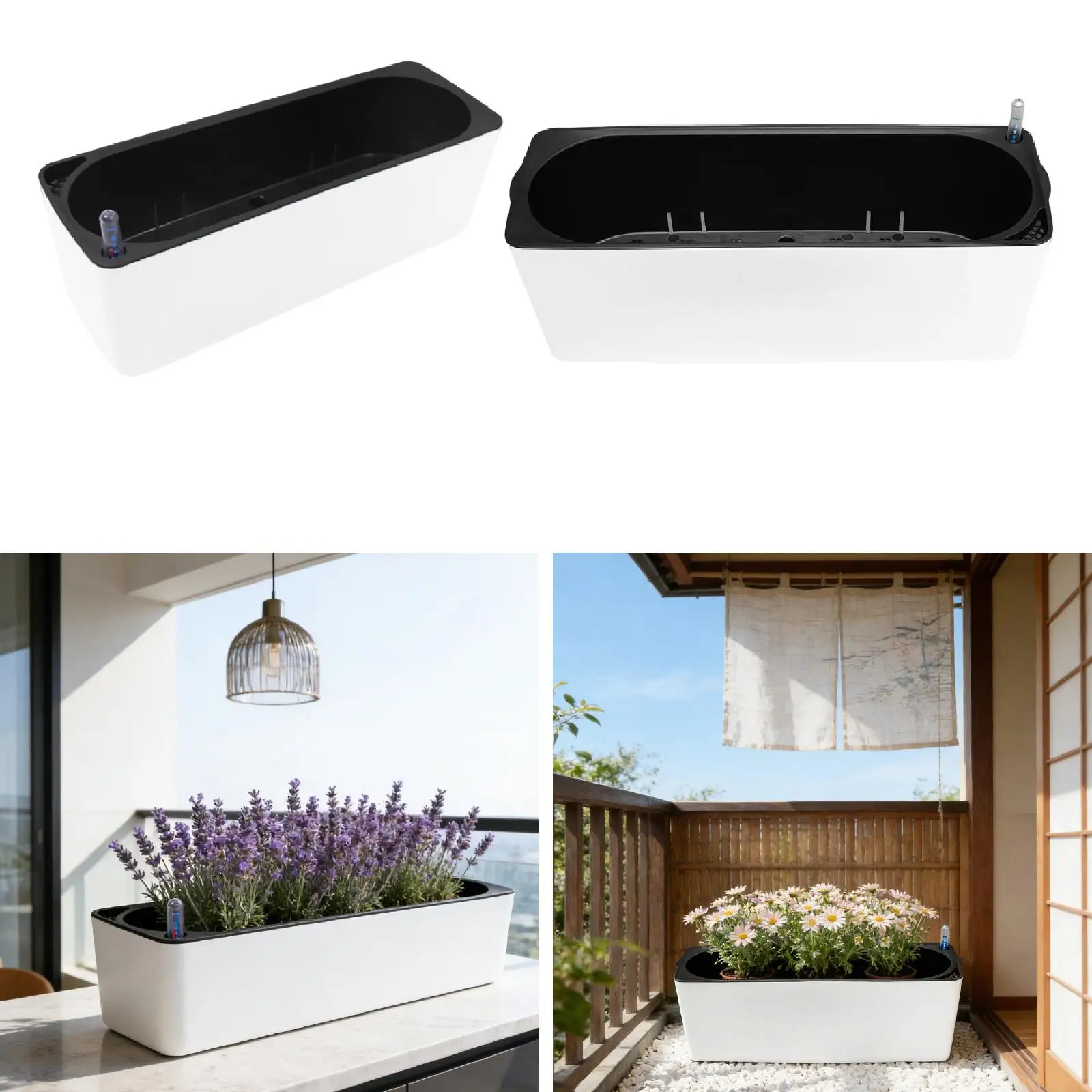 

Outdoor Self Watering Planter Pot with Water Indicator Rectangular Flowerpot for Patio Lawn Balcony Window Gardening