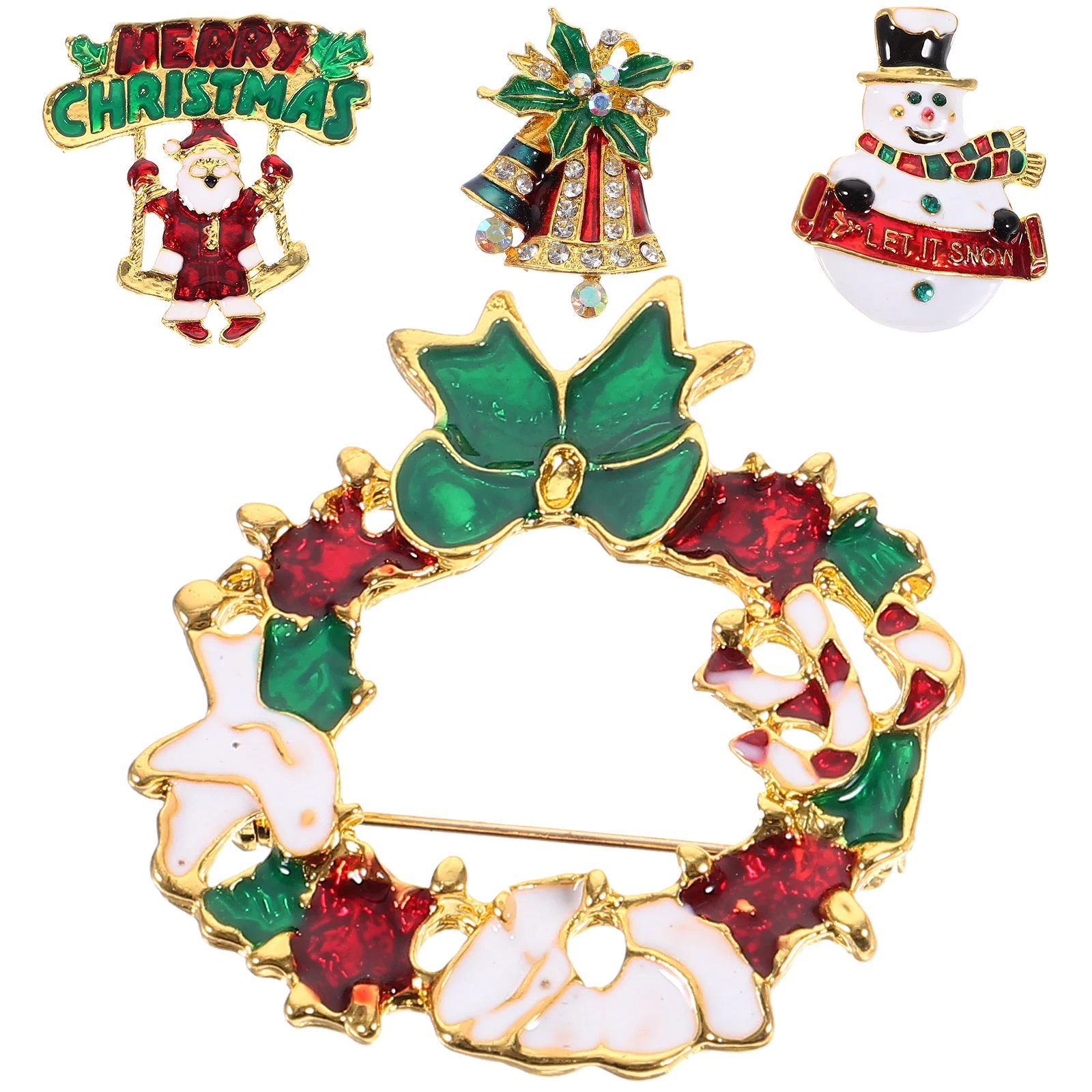 

4Pcs Santa Claus Brooch Pin Rhinestone Embellished Alloy Brooch for Women Holiday Party Costume Jewelry Gift Set