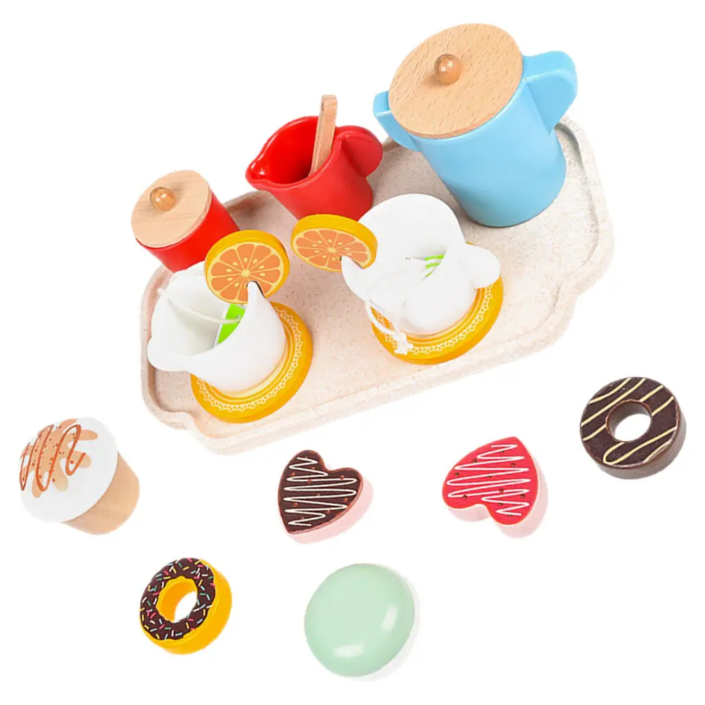 

1Set Colorful Wooden Pretend Tea Set Kids Afternoon Tea Time Playset Simulation Dessert Tableware for Girls Toddler Learning