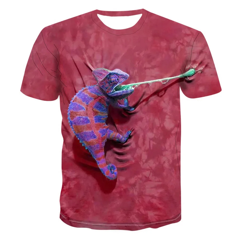 Funny Chameleon T-Shirts Animals Lizard 3D Print Summer Men\'s Women Short Sleeves T Shirt Harajuku Y2k Tops Tees Kids Clothing