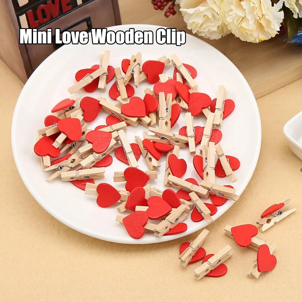 50pcs 3cm Mini Photo Clip Colorful Heart-Shaped Small Wooden Clip Creative Clip Photo Home Decoration Cartoon Handicraft