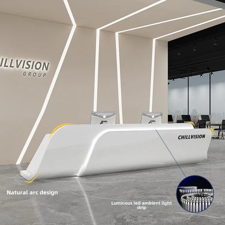 

-for Minimalist Modern Reception Desk for Company Beauty Salon Hotel Lacquered Bar Counter Stainless Steel Cashier Counter Wood