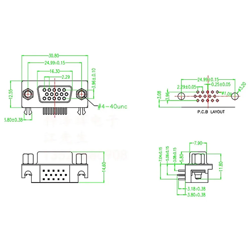5/10PCS VGA Adapter 2-Port DB15 DR15 Receptacle 3 Rows Blue Parallel 90 Degree Curved Pin Solder Board 15 Way Female Connector