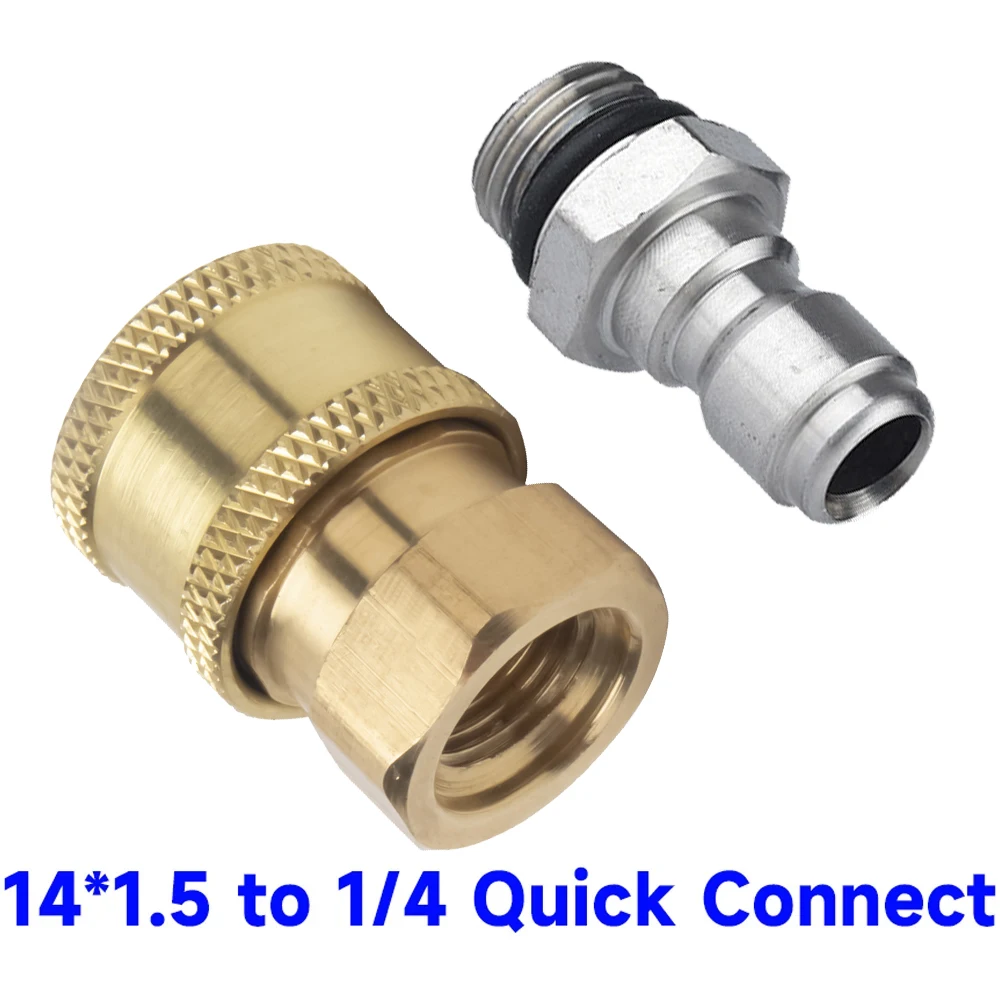 Pressure Washer Adapter 1/4 Inch Quick Connector To M14 Thread Fittings Brass Coupling Quick Disconnect Kit for Spray Lance Hose