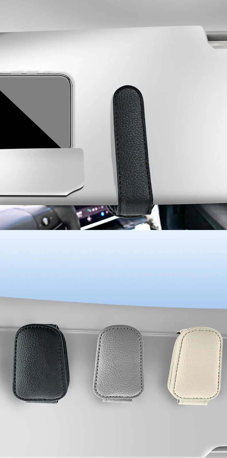 JFBONIN Magnetischer Leder-Sonnenbrillenhalter Auto-Sonnenschutz-Clip mit Ticketfach - Zubehör für Sonnenbrillen und Sonnenschutz – Detail 7