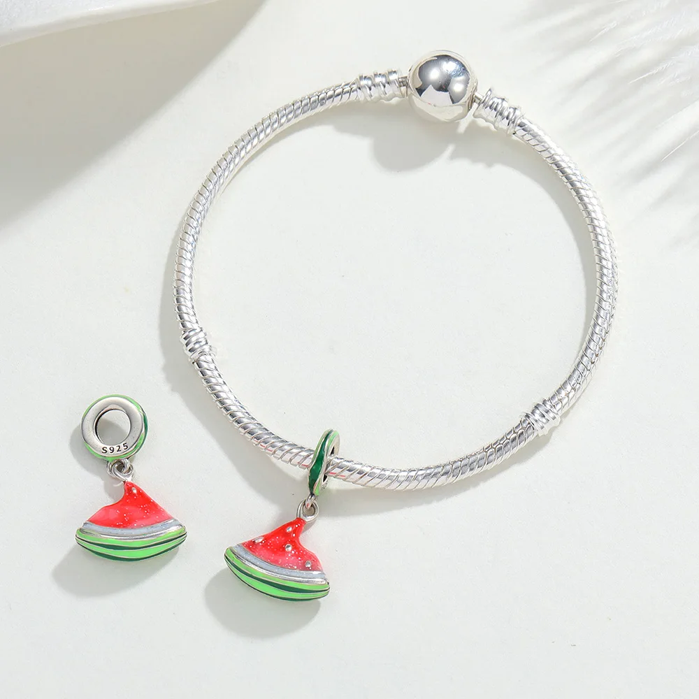 New 925 Sterling Silver Travel Charms Epoxy Resin Watermelon Pendant Fit Original Bracelet DIY For Women Fashion Jewelry Gifts