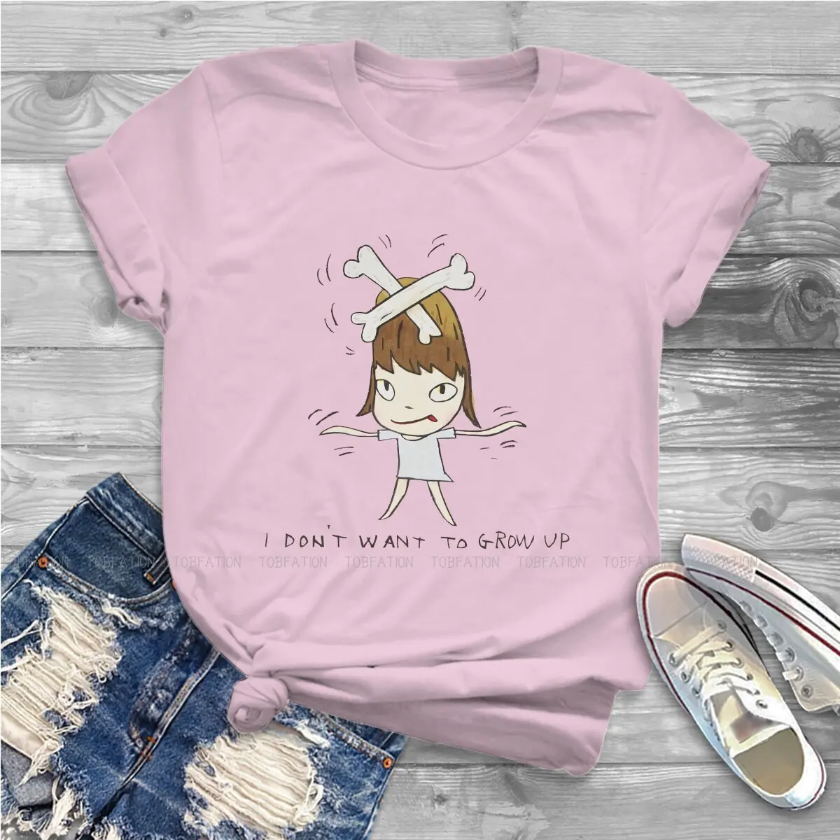 Eu não quero crescer a pintura clássico camiseta feminina yoshitomo nara arte meninas básico t camisa com gola redonda