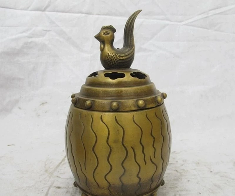 Chinese Royal Bronze Copper Phoenix Bird Buddhism Incense Burner Censer a 0518