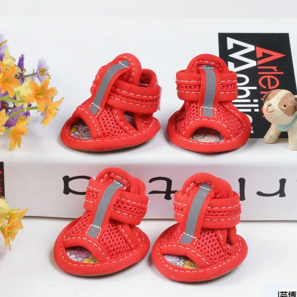 

4Pcs Breathable Mesh Dog Shoes Non Slip Pet Sandals Protective Paw Covers Outdoor Puppy Shoes Portable Pet Sandals