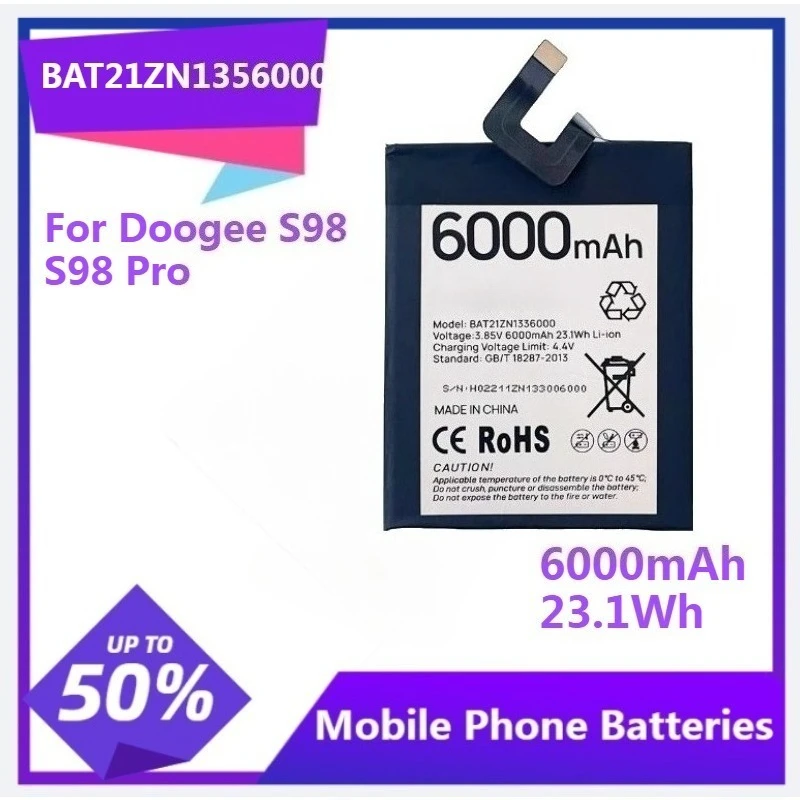

1pcs Battery BAT21ZN1356000 Replacement Battery for Doogee S98 / S98 Pro / S99 Phone Battery 6000mAh / 23.1Wh